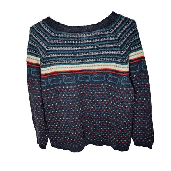 Woolrich Women XL Petite Navy Fair Isle Stripped Wool Blend Sweater - Picture 2 of 5